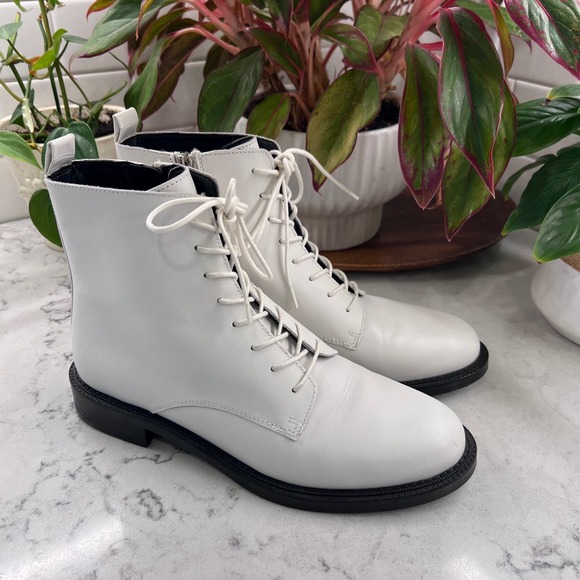 Sam Edelman Shoes - Sam Edelman Nina White Leather Lace Up Side Zip Combat Boots Womens 9M 39